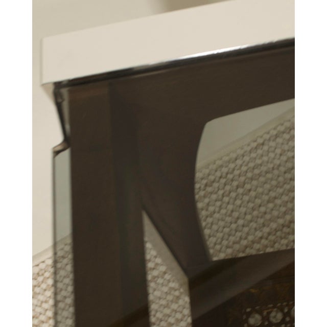 Brown Vintage Side Table With Cane Shelf and Smoked Glass Top For Sale - Image 8 of 9