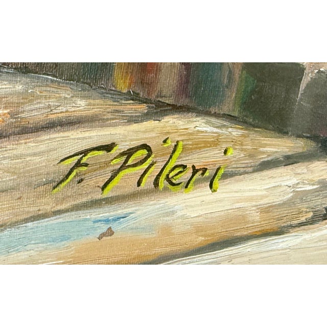 "The Lobster Boats at Gloucester" Impressionistic Maritime Oil Painting by F. Pileri For Sale - Image 4 of 7