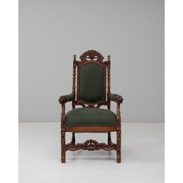 1900s French Baroque Revival Oak Armchair with Upholstered Cushions For Sale - Image 16 of 18