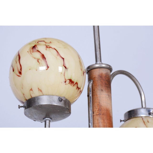 Czech Art Deco Pendant in Chrome, Walnut and Marble Glass, 1920s For Sale - Image 6 of 7