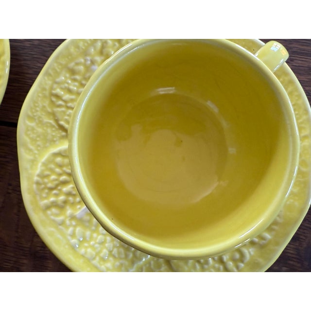 Yellow Vintage Secla Cabbage Ware Citron Yellow Majolica Cup and Saucer For Sale - Image 8 of 12