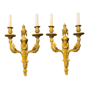 1920's Caldwell Bronze Sconces With Acanthus Leaves 2 Lights - a Pair