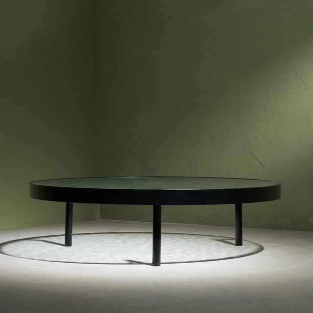 1960s Black Round Coffee Table with Structured Glass Top by Janni van Pelt, Netherlands, 1960s For Sale - Image 5 of 10