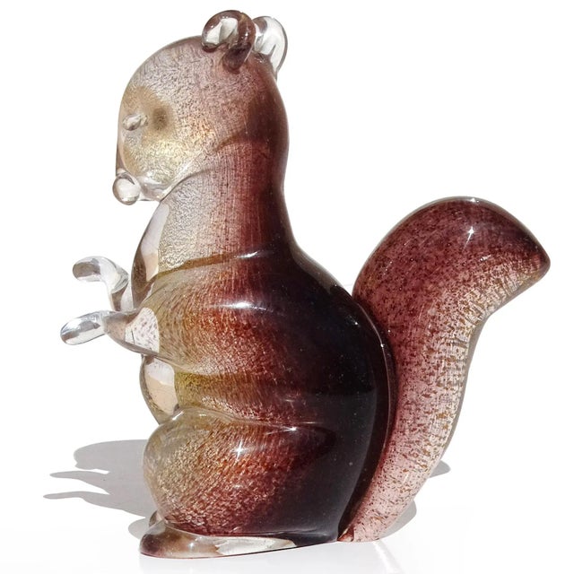 Vintage Seguso Murano Dark Amethyst Gold Flecks Italian Art Glass Squirrel Figurine Paperweight For Sale In Orlando - Image 6 of 9