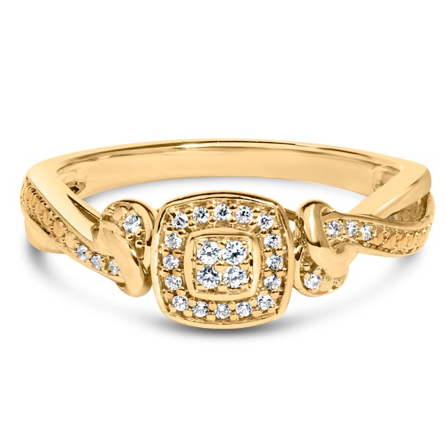 14K Yellow Gold Plated .925 Sterling Silver 1/10 Cttw Round-Cut Diamond Composite Halo Engagement Ring (I-J Color, I3 Clarity)- Size 8 For Sale
