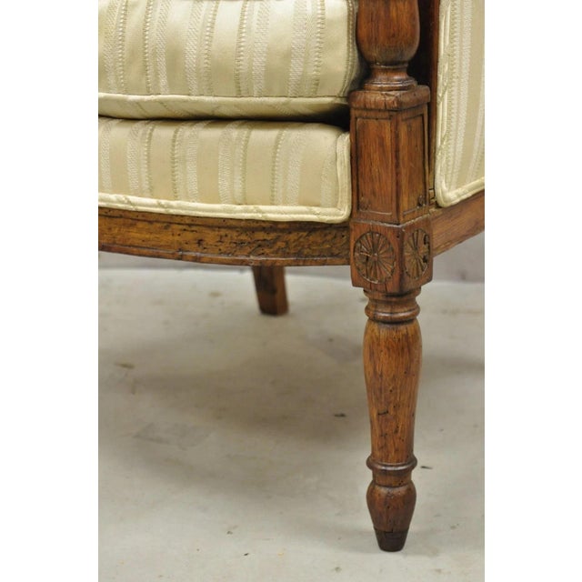 Late 19th Century 19th C. French Louis XVI Neoclassical Style Walnut Bergere Club Lounge Arm Chair For Sale - Image 5 of 12