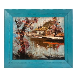 Vintage Waterside Landscape Painting For Sale