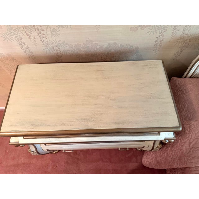 Vintage French Provincial Bombe Dresser in Antiqued Ivory Finish For Sale - Image 9 of 11