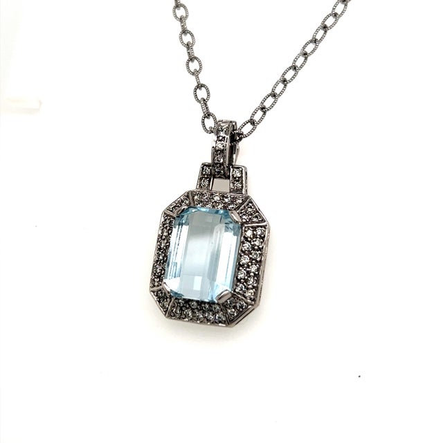 Natural Aquamarine Diamond Necklace 14k Gold 10.45 TCW Certified For Sale - Image 16 of 18