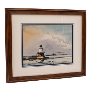 Lighthouse Ocean Nautical Watercolor Painting Signed James Drake Iams