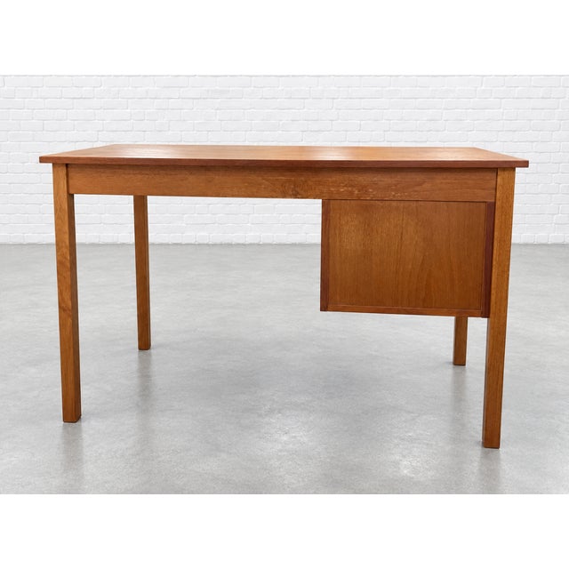 Apartment Sized Mid Century Modern Teak Desk | Compact Danish Writing Desk, C. 1960's For Sale - Image 12 of 16
