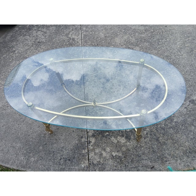 Ethan Allen Vintage Ethan Allen Oval Brass Glass Coffee Table For Sale - Image 4 of 11