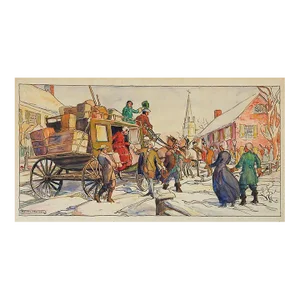 Vintage Early 20th Century Colonial Era Coach Watercolor Painting