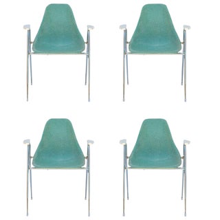 1950s Vintage Turquoise Fiberglass Armchairs on Chrome Bases - Set of 4 For Sale