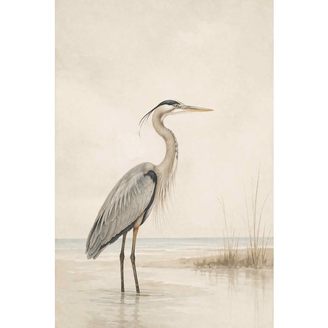 Great Blue Heron Coastal Study, Minimalist Bird Wall Art Print, 40" X 60" For Sale