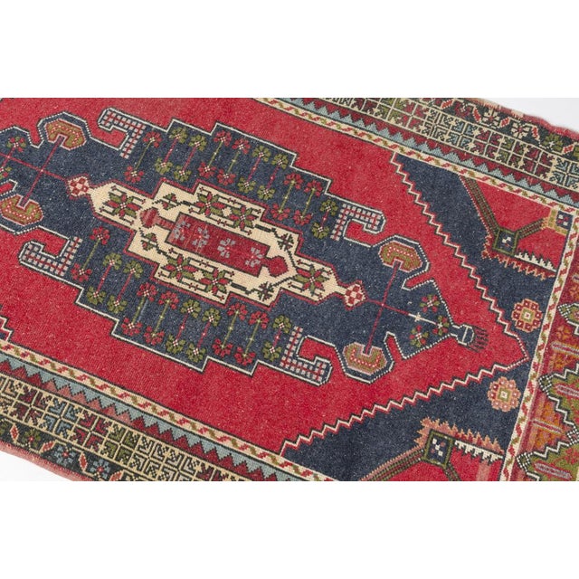 Red and Navy Blue Anatolian Rug For Sale - Image 9 of 11