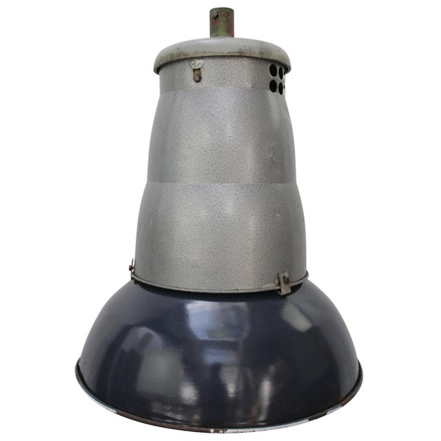1950s Vintage Industrial French Blue Enamel Pendant Lights from Mazda For Sale - Image 5 of 5