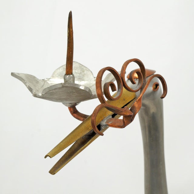 Pair Chinese Mixed-Metal Pewter Crane Sculptures Candlesticks For Sale - Image 12 of 12