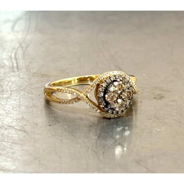 14k Yellow Gold Multicolored Diamond Cluster Ring For Sale - Image 4 of 4