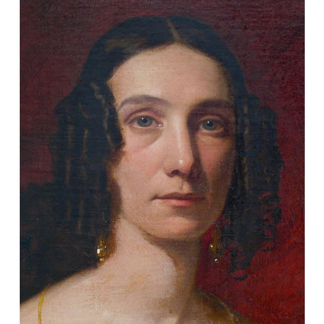 Dark Red and Pink Antique Portrait of a Victorian Lady, 20th Century For Sale - Image 11 of 12