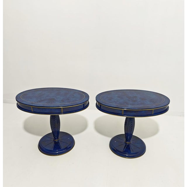 Vintage Bedside Tables in Blue Wood with Lapis Lazuli Effect by Annibale Colombo, 1980s, Set of 2 For Sale - Image 12 of 12