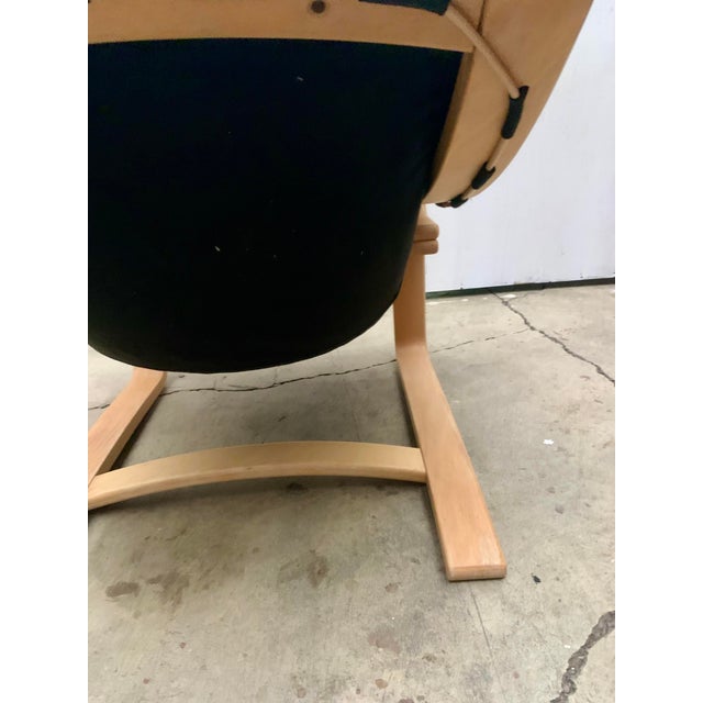 1960s Mid Century Scandinavian Modern Bentwood Black Leather Lounge Chair For Sale - Image 9 of 10