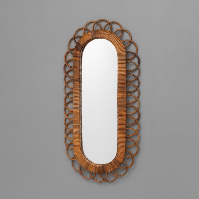 Wood Bamboo Oval Mirror, 1980 For Sale - Image 7 of 7