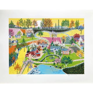 1980s "Spring in Gettysburg" Folk Art Style Hand Signed and Numbered Serigraph by Kay Ameche For Sale