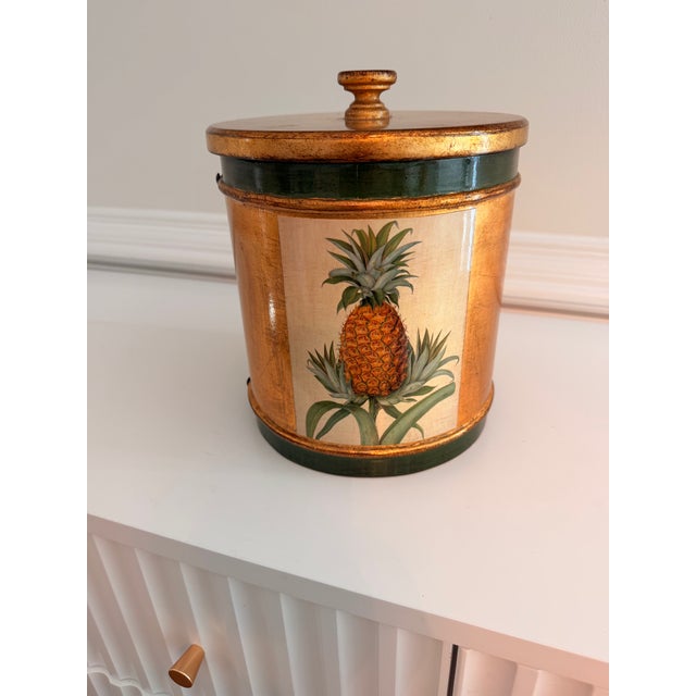 Late 20th Century Vintage Vietri Italian Pineapple Giltwood Ice Bucket With Removable Metal Liner For Sale - Image 5 of 9
