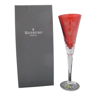 Waterford Crystal 12 Days of Christmas 3 French Hens Red Crimson Champagne Flute For Sale