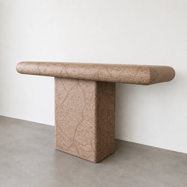 Vintage 1980s Postmodern Console Table | Bullnose Pedestal Table | Memphis Style Entryway Table For Sale - Image 12 of 12