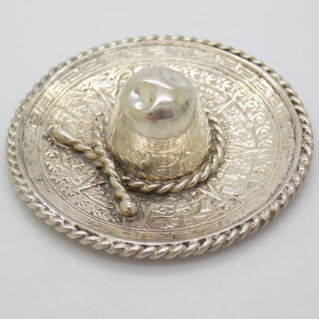 Vintage Mexican Handmade Genuine Sterling Silver 925 Traditional Sombrero Hat For Sale - Image 6 of 11