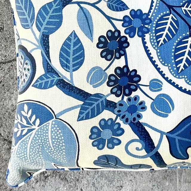Vintage Costal Blue Floral Down Throw Pillow For Sale - Image 9 of 14