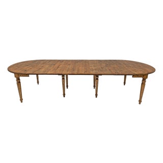 Antique Tuscan Elm Extendable Round Dining Table with Five Leaves, 1900 For Sale