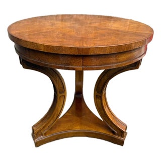 Vintage Regency Style Burled Wood Round Side Table by Drexel For Sale