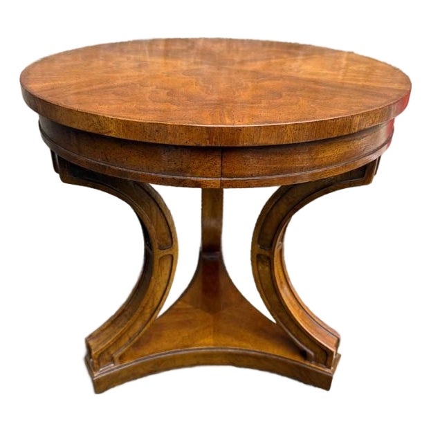 Vintage Regency Style Burled Wood Round Side Table by Drexel For Sale
