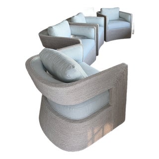 Set of 4 Palecek Hadley Swivel Lounge Chairs-Whitewash+Custom Glacier Cushions For Sale