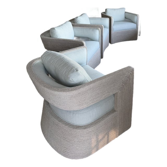 Set of 4 Palecek Hadley Swivel Lounge Chairs-Whitewash+Custom Glacier Cushions For Sale