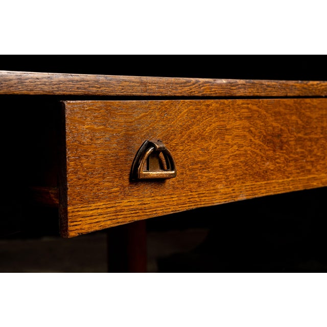 Wood Early 20th Century Arts and Crafts Quarter Sawn Oak Library Table For Sale - Image 7 of 9