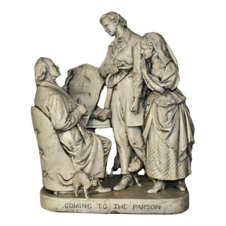 John Rogers Plaster Statue Sculpture Antique Coming to the Parson Patented 1870 For Sale