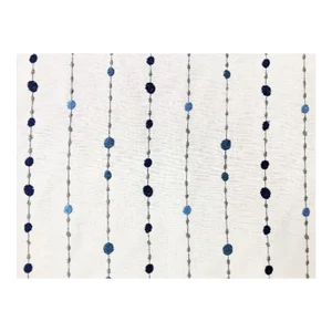 Designer Cotton Linen Embroidered Geometric Ivory Navy Blue Drapery Fabric
