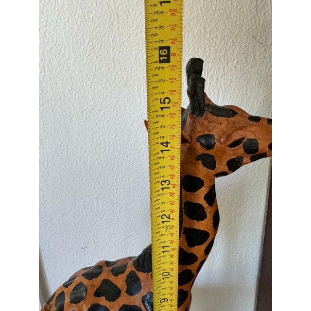 Hand Made Vintage Leather-Wrapped Giraffe Safari Sculpture For Sale In Boise - Image 6 of 12