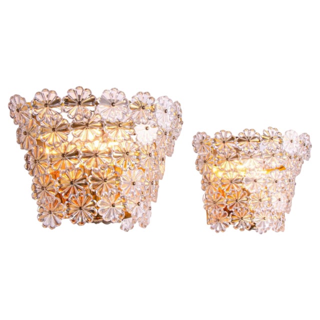 Wall Sconces with Crystal Flowers in the style of Emil Stejnar, Vienna, 1950s, Set of 2 For Sale