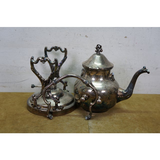 Metal Vintage Birmingham Silver Co Plated Tea Set Tilting Kettle Sugar Creamer - 5 Pieces For Sale - Image 7 of 18