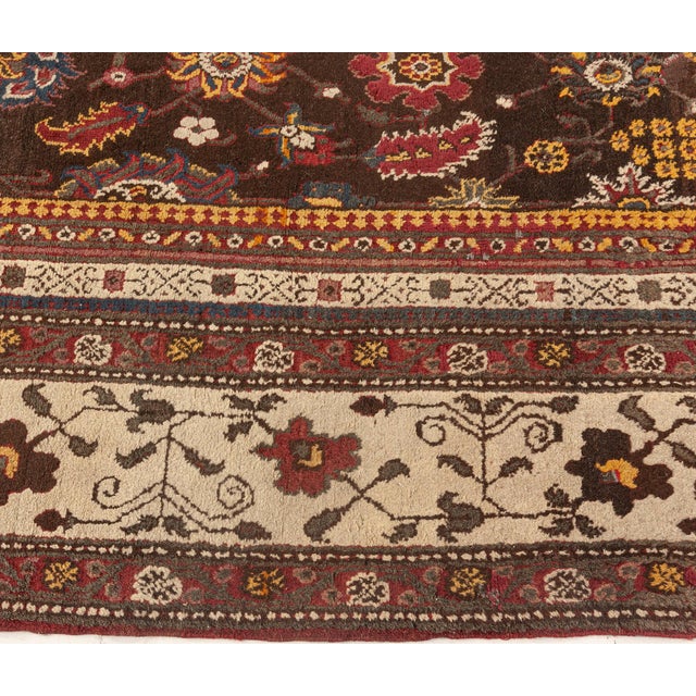 Vintage Indian Agra Brown, Red, Blue, Ivory Handmade Wool Carpet For Sale In New York - Image 6 of 9