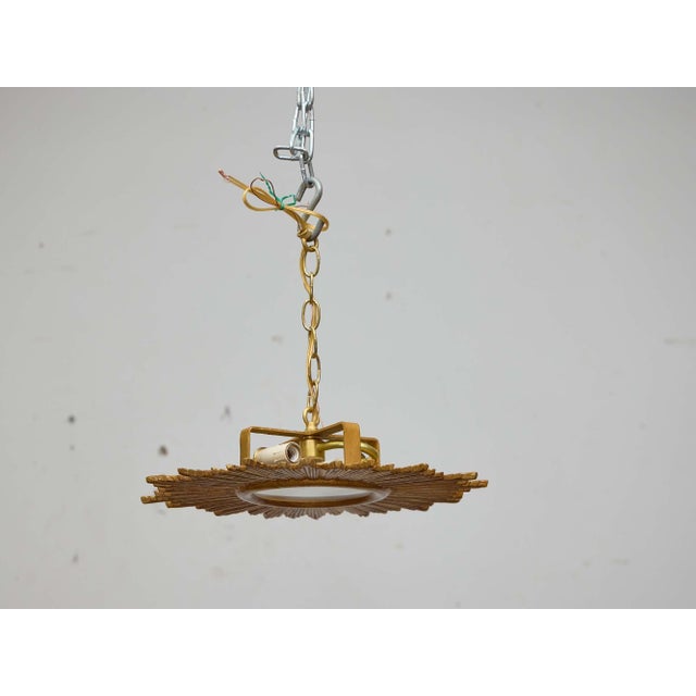 Metal Mid 20th Century French Gilt Metal Flush Mount Sunburst Light Fixture, Rewired For Sale - Image 7 of 8