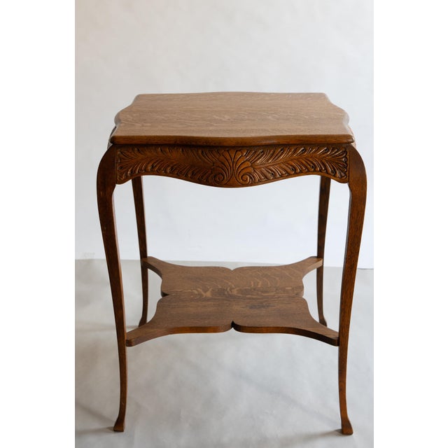 Victorian Antique Victorian Oak Side Parlor Table With Lovely Legs and Unique Shape For Sale - Image 3 of 9