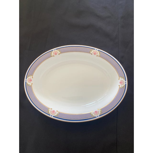 Wedgwood Late 20th Century Wedgwood Waverley Bone China Oval Serving Bowl Blue Design With Pink Shells Mint Condition. For Sale - Image 4 of 12