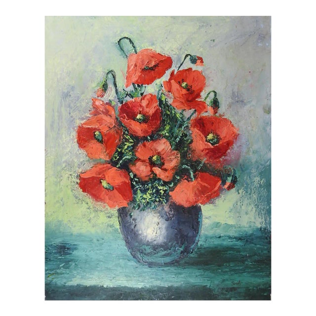 Contemporary Vibrant Impasto Poppies Still Life Painting For Sale