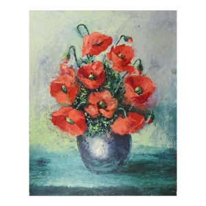 Contemporary Vibrant Impasto Poppies Still Life Painting